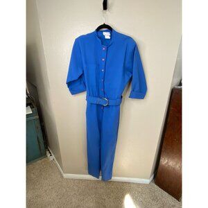 Philippe Marcel Womens Vintage Blue‎ Belted Jumpsuit Size 12P Lightweight Cotton